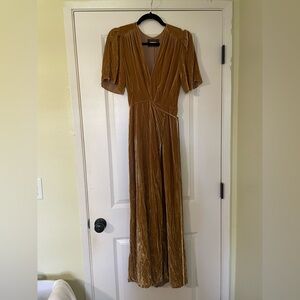 Reformation Gold-Brown/ Mustard Velvet Wrap Maxi Dress
